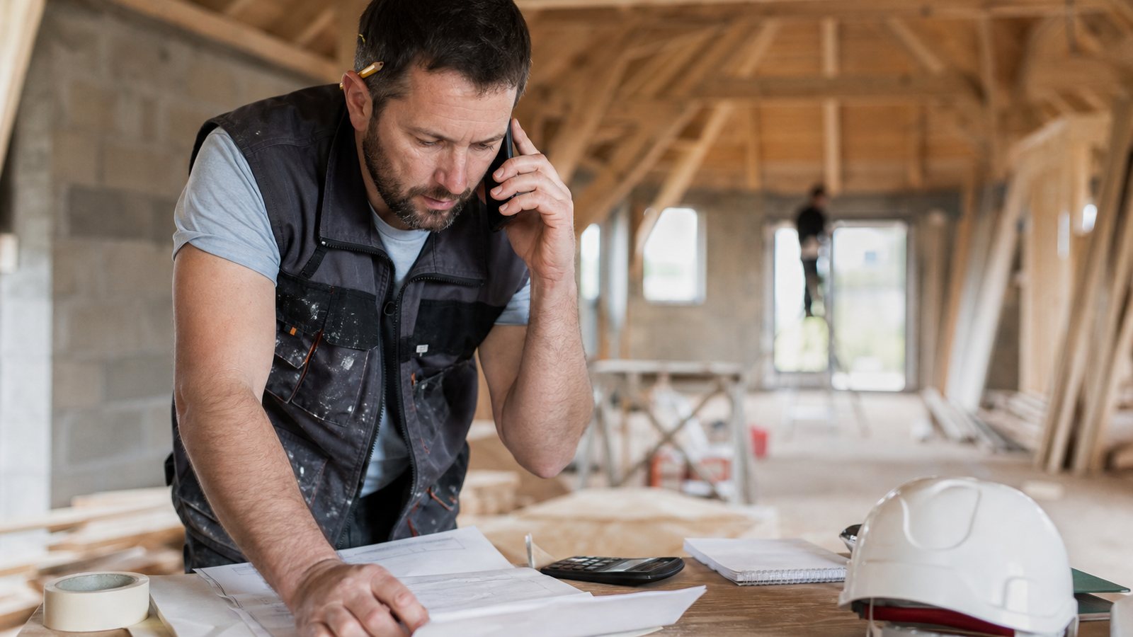 Artisan relançant par téléphone un client au sujet d'un devis en attente